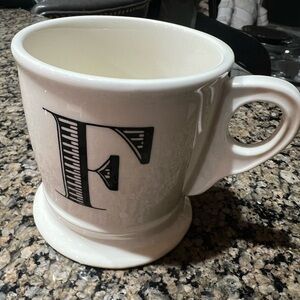 Anthropologie F Monogram Initial Coffee Tea Personalized Mug White Cream 14 oz